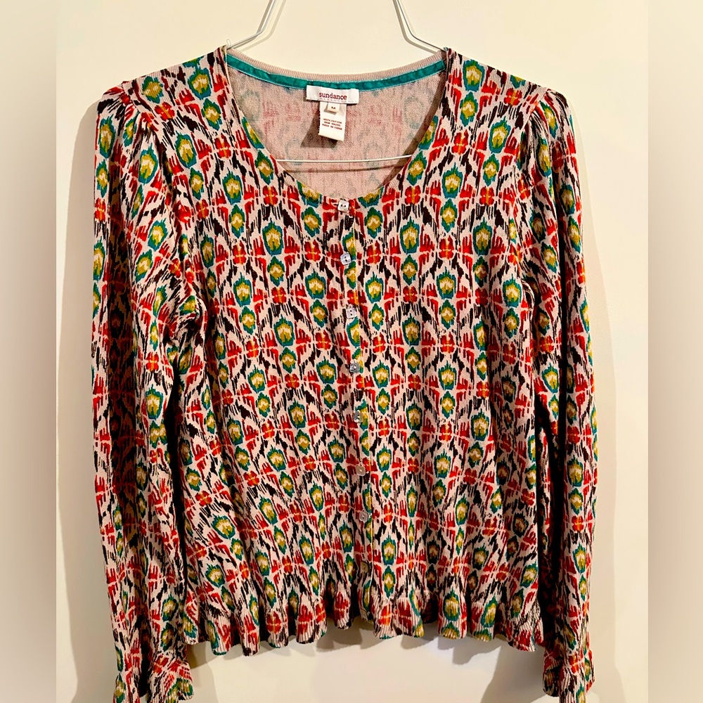Cotton cardigan sweater from Sundance, ruffle bottom and great colors